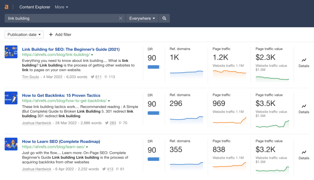 Mangools vs Ahrefs : Content Explorer  Interface 