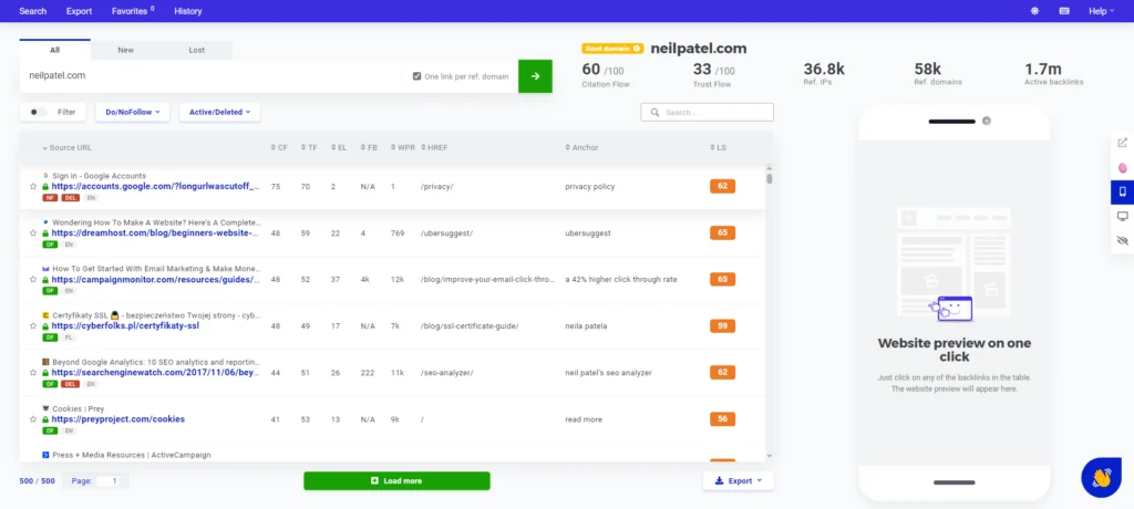 Mangools vs Ahrefs : LinkMiner Interface