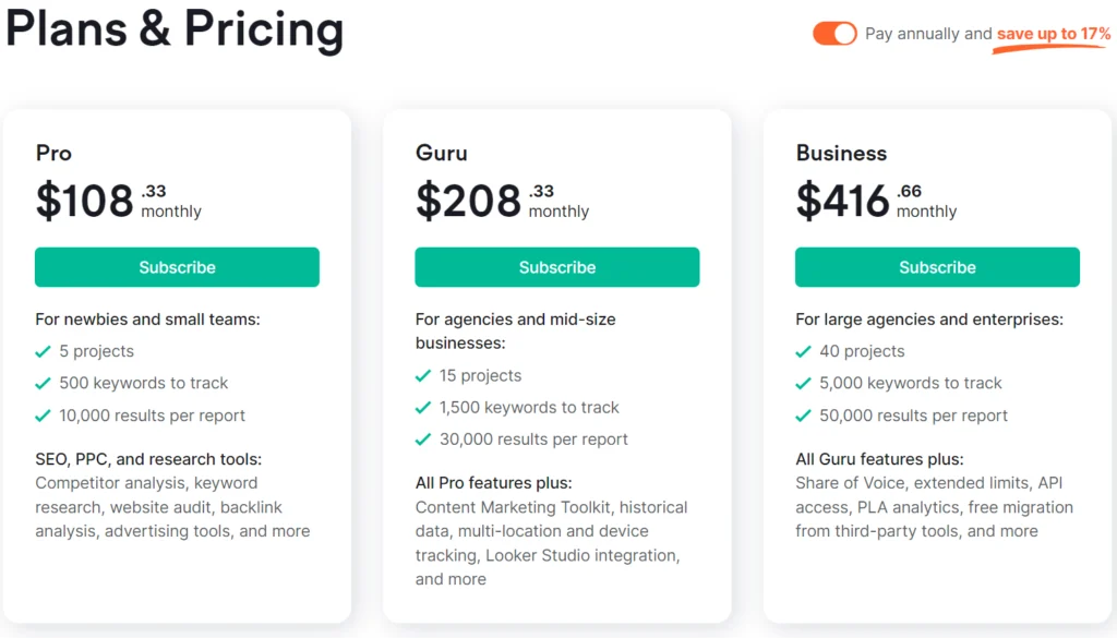Mangools Review: Semrush price and plans