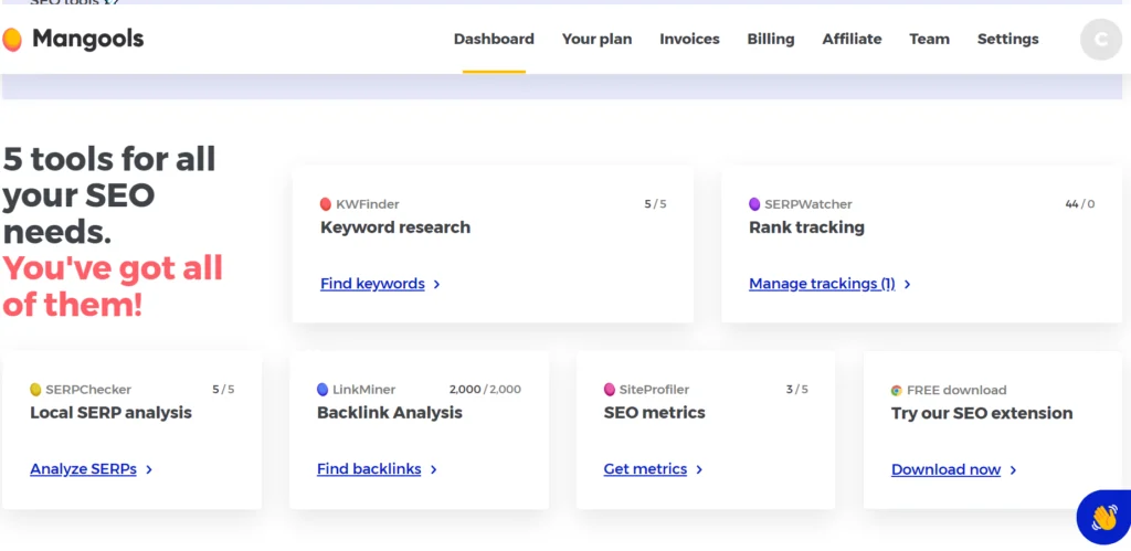 Mangools vs Ahrefs : Mangools User Interface