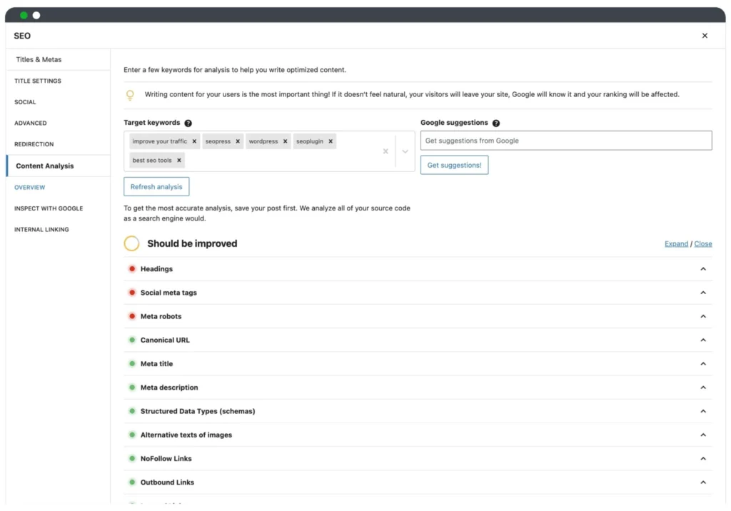 seopress review: Content Analysis